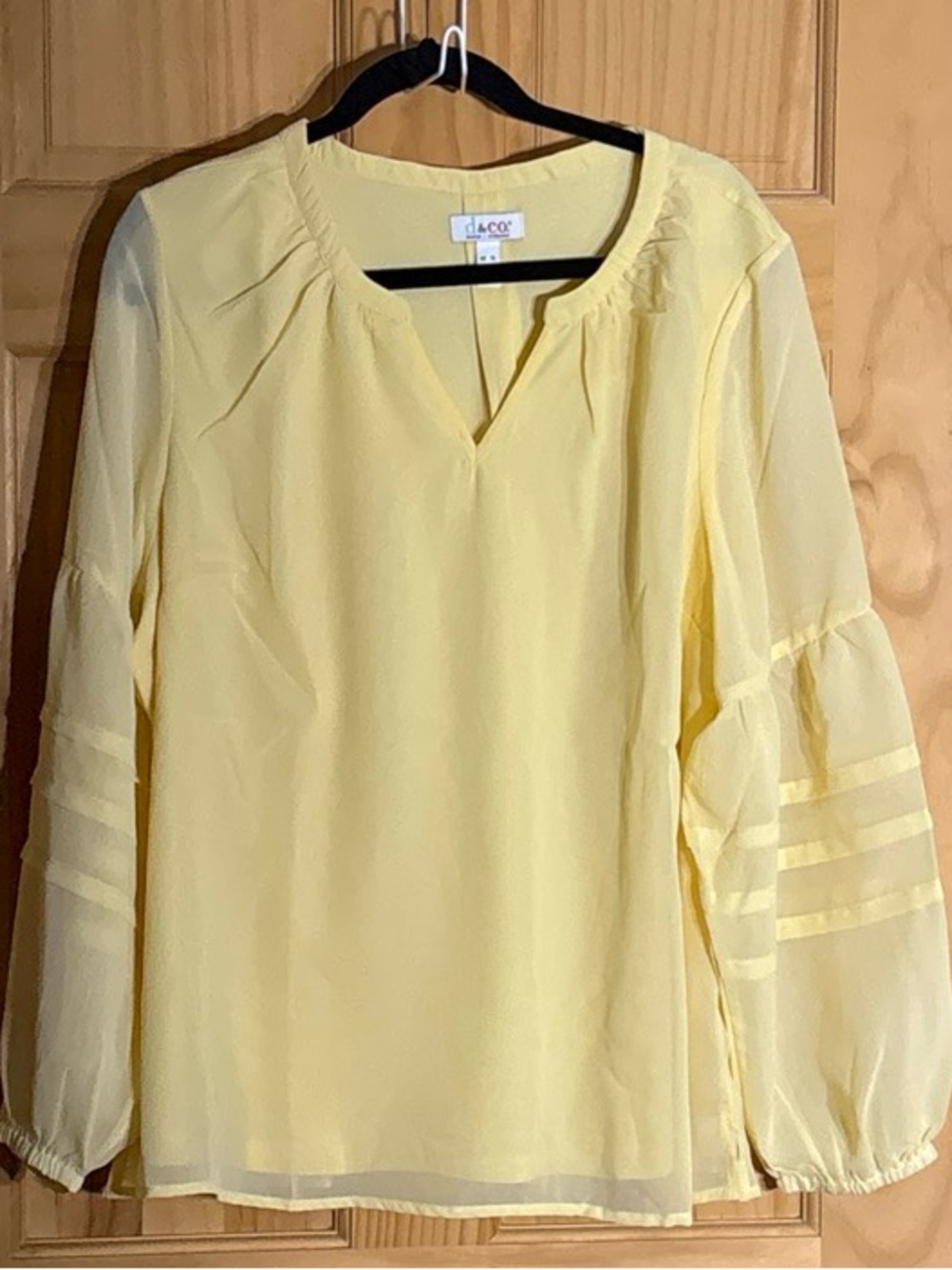 Denim&Co Pale Yellow Sheer V-Notch Blouse